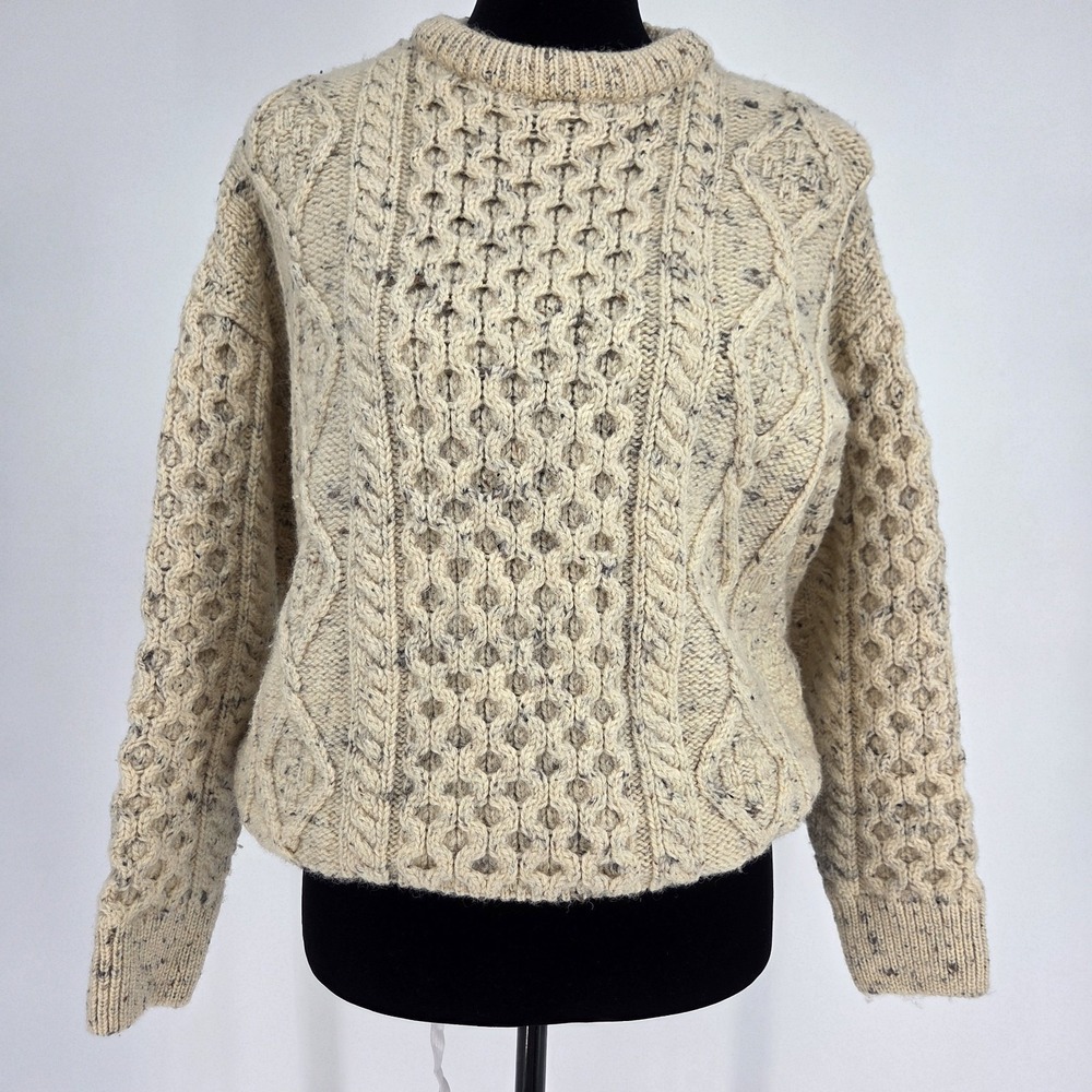 Kennedy Of Ardara Aran Cable Knit Sweater‎ Small Cream 100% Wool Celtic Country